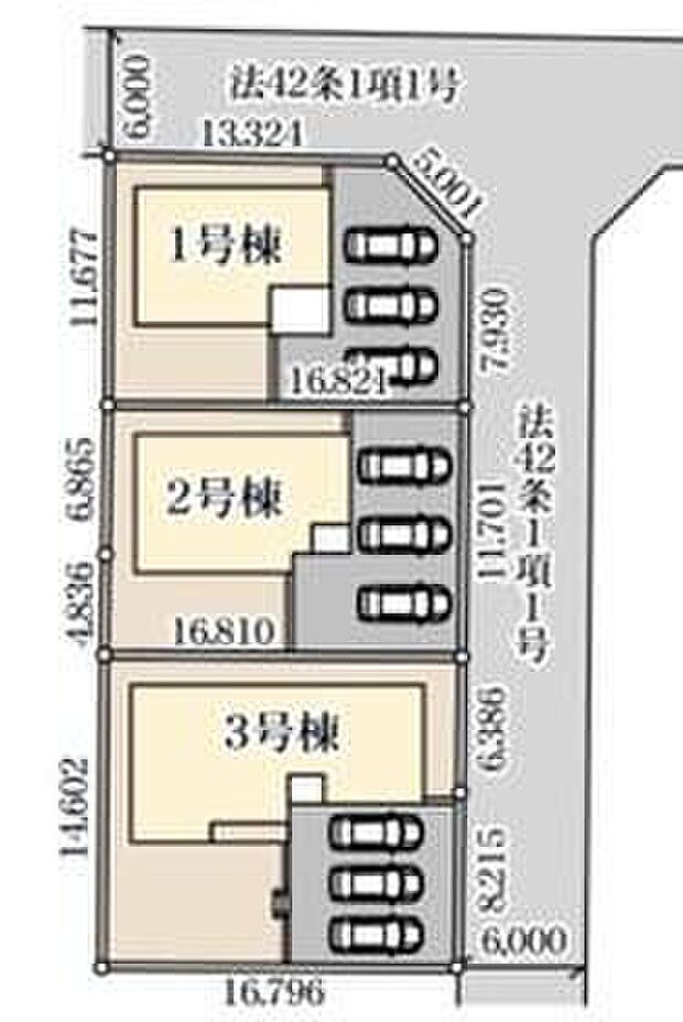 【全体区画図】カースペースは3台分ご用意しております。
