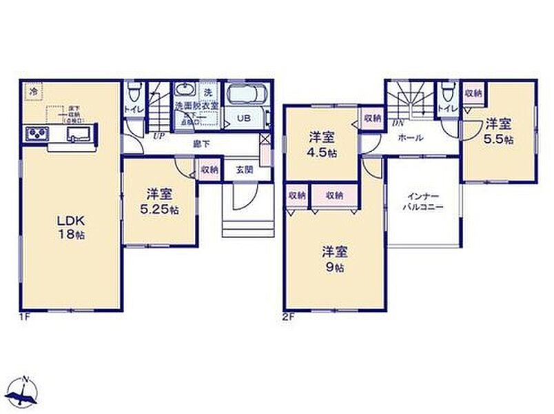 【1号棟】
間取り： 4LDK　　土地面積： 167.59m2　　建物面積： 108.47m2