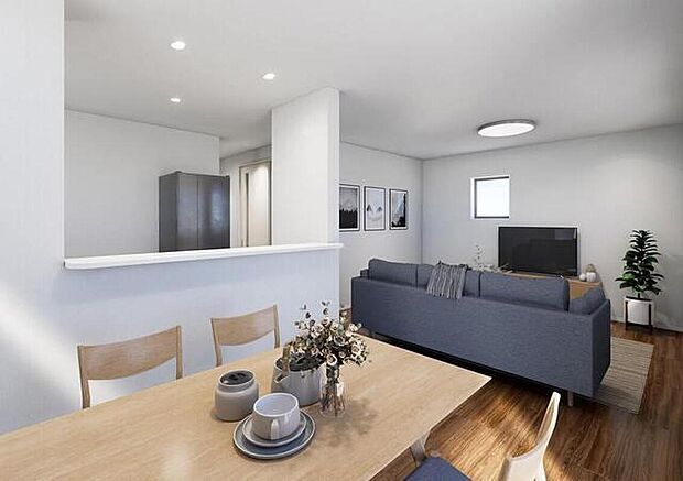 20帖の広々LDK!寛ぎとコミュニケーションを育む居心地のよい場所。※家具、家電、照明器具、小物、カーテン、その他のイメージはCG です。