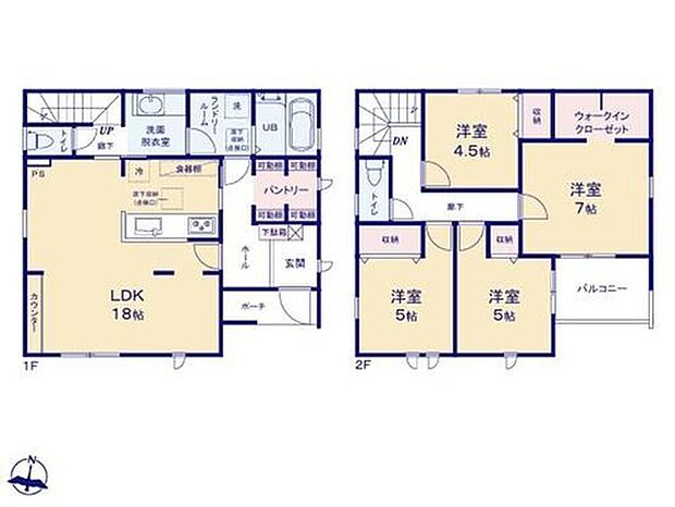 【4LDK】◆リビングが見渡せる対面キッチン◆動きやすいまとっまった水回り設計
◆多用途に利用可能！玄関に大容量のパントリー
◆全室収納付き♪主寝室にはＷＩＣもあります
◆日当たり良好な南向きのバルコニー