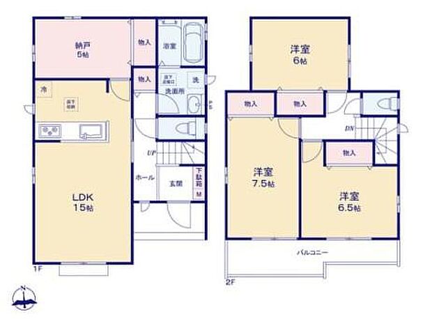 【3LDK+S】◆リビングが見渡せる対面キッチン
◆パントリーとしても居室としてもお使いいただける約5帖の納戸
◆お部屋すっきり全室収納付き
◆日当たり良好！南向きのバルコニー
◆冷暖房効率を高める複層ガラス採用