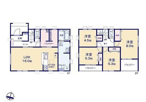 【4LDK】◆広々16帖のLDK♪キッチンには食洗機&食品の保存に便利な大型パントリー付き
◆動きやすいまとまった水回り設計
◆洗面所にランドリールームが隣接♪造作カウンターもあります
◆お部屋すっきり全室収納付き