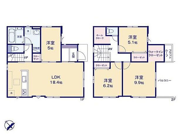 【4LDK】◆広くて明るい18.4帖のLDK♪食洗機標準装備の対面キッチン
◆ゆったり広めの可動棚付き洗面脱衣室
◆大容量!主寝室のWICなど収納豊富な間取り