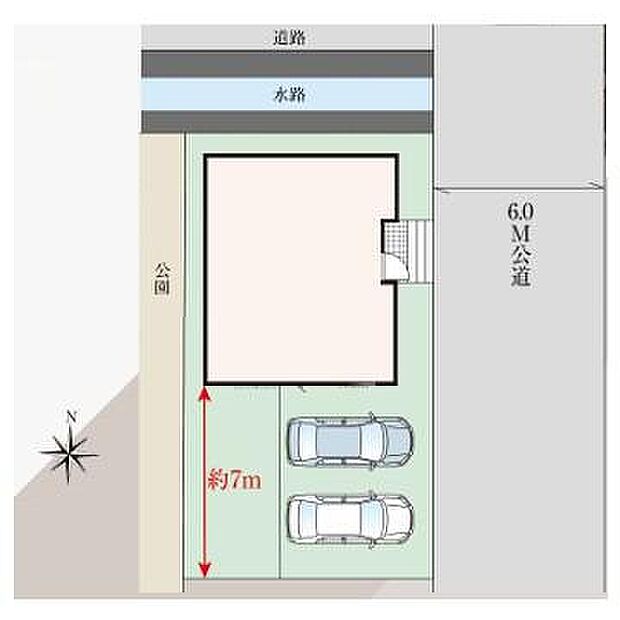 【全体区画図】◆越谷レイクタウン駅まで徒歩22分◆川柳小学校まで徒歩7分◆光陽中学校まで徒歩9分
◆建物の東側が道路、西側が公園、南側が庭&駐車場、北側が水路&道路と開放のある好立地です。