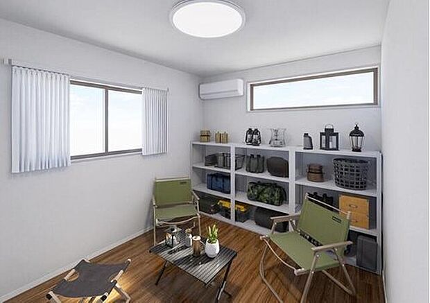 【完成予想図(洋室)】2面採光で明るい室内。住む人のこだわりを活かすゆとりある洋室。※家具、家電、照明器具、小物、カーテン、その他のイメージはCG です。