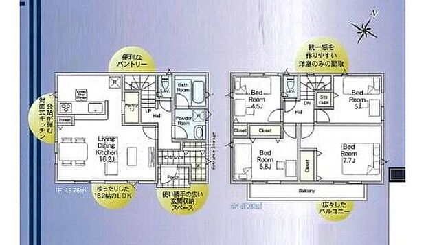 【4LDK】◆リビングが見渡せる対面キッチン♪大容量のパントリー付き♪
◆お部屋すっきり全室収納付き♪玄関にSICなど収納豊富な間取り
◆冷暖房効率を高める全居室ペアガラス採用
