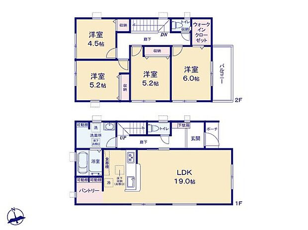 【4LDK】◆広々19帖のLDK♪食洗機標準装備の対面キッチン
◆全室収納付き♪キッチンに大型パントリー、主寝室にWICなど収納豊富
◆部屋干しにも便利なホスクリーン(2ヶ所)、戸建用の宅配ボックスほか設備も充実