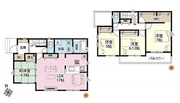【4LDK】◆広々17帖のＬＤＫ♪リビングに和室が隣接した使い勝手の良い間取り
◆お部屋すっきり全室収納付き♪大容量のＷＩＣやＳＩＣもあります
◆家事動線がスムーズ♪まとまった水回り設計