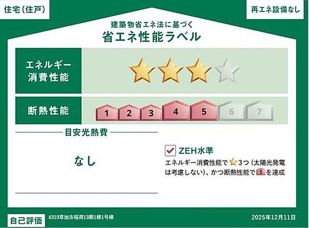 【【省エネ性能ラベル】】こちらの物件はZEH水準を満たした、省エネ性能に優れた物件です。光熱費を抑えて暮らすことができるだけでなく、「熱の入りにくさ・逃げにくさ」という観点でも影響を受けにくい建物のため、長く快適にお過ごしいただけます♪