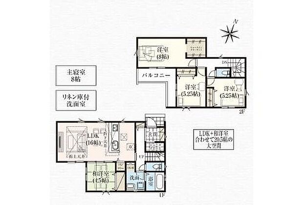 【4LDK】◆プライベート感があり客間にも使える洋風和室のある間取り
◆複数の方角から採光と通風を確保できるL字バルコニー♪
◆収納豊富な間取りでお部屋を広くお使いいただけます