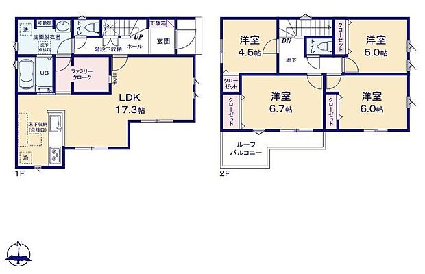 【4LDK】◆効率的でストレスのない家事動線。水回りが集中しており、移動がスムーズ♪
◆大容量のファミリークローク付きでご家族のお洋服もスッキリ収納できます◎洗濯後のしまう作業が一箇所で済むのは嬉しいですね◎
