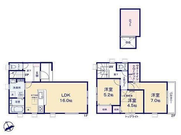 【3LDK】◆リビングが見渡せる対面キッチン
◆家事動線がスムーズ♪まとまった水回り設計
◆お部屋すっきり全室収納付き♪ＷＩＣや大きな荷物も収納できるロフト付き