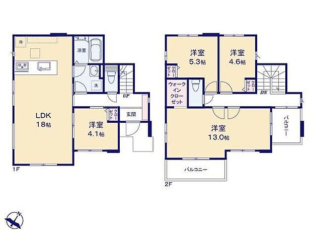 【4LDK】◆広くて明るい18帖のLDK♪食洗機標準装備の対面キッチン
◆家事動線がスムーズ♪まとまった水回り設計
◆間仕切りを利用して5LDKにも対応できます(工事有償)