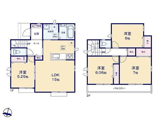 【4LDK】◆リビングが見渡せる対面キッチン
◆家事動線がスムーズ♪まとまった水回り設計
◆お部屋すっきり全室収納付き♪1階と2階にホール収納もあります