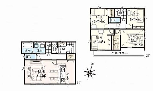 【4LDK】◆4LDK×パントリー付き、片付けやすさを考えた住まい
◆17帖LDKと収納充実、家族みんなが心地よく暮らす家
◆2階4部屋の4LDK、家族それぞれの時間も大切にできる家