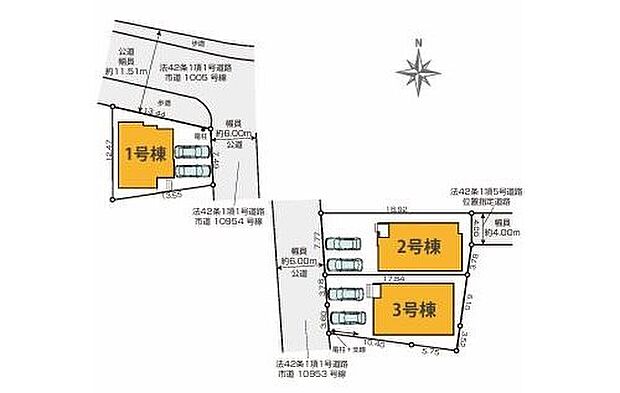 【全体区画図】◆新田駅まで約1900ｍ、徒歩24分または停歩6分でバスが利用できます
◆清門小学校まで徒歩8分◆新栄中学校まで徒歩10分
◆敷地広々40坪以上◆全棟カースペース並列２台