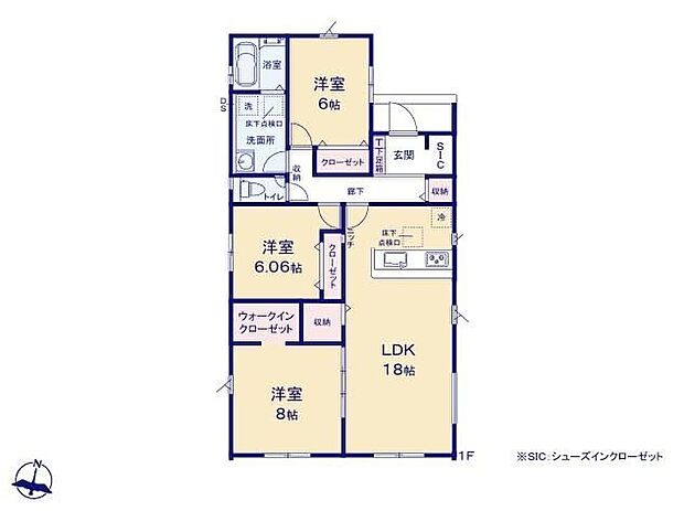 【3LDK】◆ワンフロアで移動も楽々♪希少な平屋プラン
◆お部屋すっきり全室収納付き♪主寝室にはWIC、玄関にはSCなど収納も豊富
◆ゆったり広めの洗面室など嬉しい設備充実
◆南面に広いお庭があり日当たり◎♪