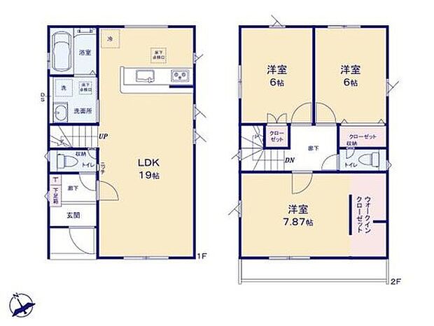 【3LDK】◆広々19帖のＬＤＫ♪リビングが見渡せる対面キッチン
◆動きやすいまとまった水回り設計
◆主寝室には大容量のＷＩＣなど収納も充実
◆明るい南向きのバルコニー
◆車種にもよりますが並列２台駐車できます