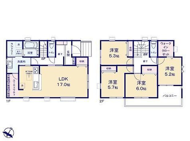 【4LDK】◆快適でゆとりある生活を楽しめる4LDKプランの住まい
◆家事がしやすい、ストレスフリーな回遊動線の間取り
◆収納充実でお部屋がスッキリ片付きます♪
