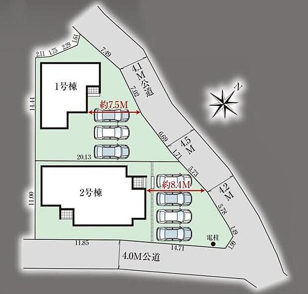 ゆとりの敷地に2階建＆平屋プランのお住まい☆並列3～4台分の車を駐車できる広大なカースペースがあり、ご家族用や来客時にも大変便利です♪