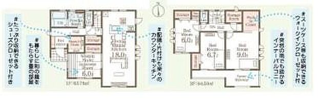 【4LDK+S】全室南向き♪LDK広々18帖♪
シューズクロークやストレージルームなど収納も充実！