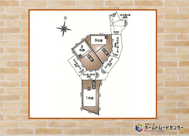 【全体区画図】お車2～3台分の駐車スペースをご用意いたしました！ご家族分の自転車駐輪や来客時の駐車にも困りません♪
