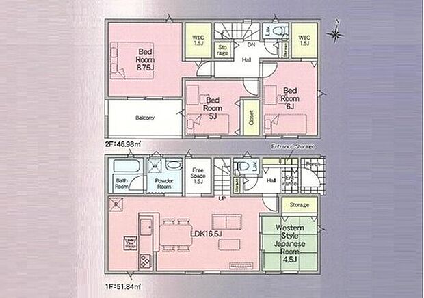 【4LDK】◇足を伸ばして寛げる和室付き！書斎や客間など用途は様々♪
◇水回り集中設計で家事導線がスムーズで時短にも繋がります♪
◇衣類や季節物などもたっぷり収納！WICを2箇所に設置で空間がスッキリ♪