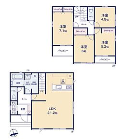 LDKは広々約21帖☆ご家族でゆったりお過ごしいただけます♪
玄関にはシューズインクローク完備！ベビーカーやアウトドア用品もそのまま収納できます♪ 
