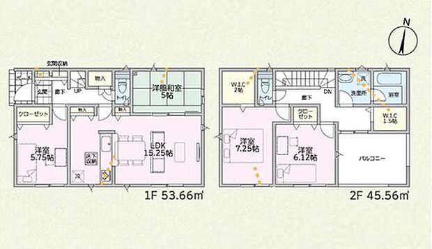 【4LDK】便利なパントリー付きのキッチン♪リビングの続き間にある洋風和室は来客用やお昼寝スペースにもおすすめです♪
収納力の高い大型WICを2ヵ所に採用!屋根付きのワイドバルコニーでお洗濯も快適です◎