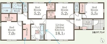 ●WIC×3完備！季節物も楽々収納でき、お部屋がスッキリ片付きます◎
●キッチン裏には充実の収納スペース付き！ストック品もたっぷり収納♪
●キッチンは折下げ天井になっておりデザイン性溢れるお洒落な作り♪ 
