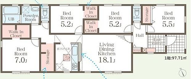 【4LDK】●WIC×3完備！季節物も楽々収納でき、お部屋がスッキリ片付きます◎
●キッチン裏には充実の収納スペース付き！ストック品もたっぷり収納♪
●キッチンは折下げ天井になっておりデザイン性溢れるお洒落な作り♪
