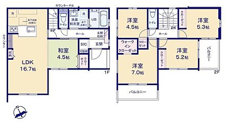 LDK16帖+和室4.5帖♪
玄関収納、WICなど、収納充実♪管理がしやすく衣替えも快適♪
広々バルコニーは2部屋に設置☆採光良好で開放的な印象を与えます♪ 