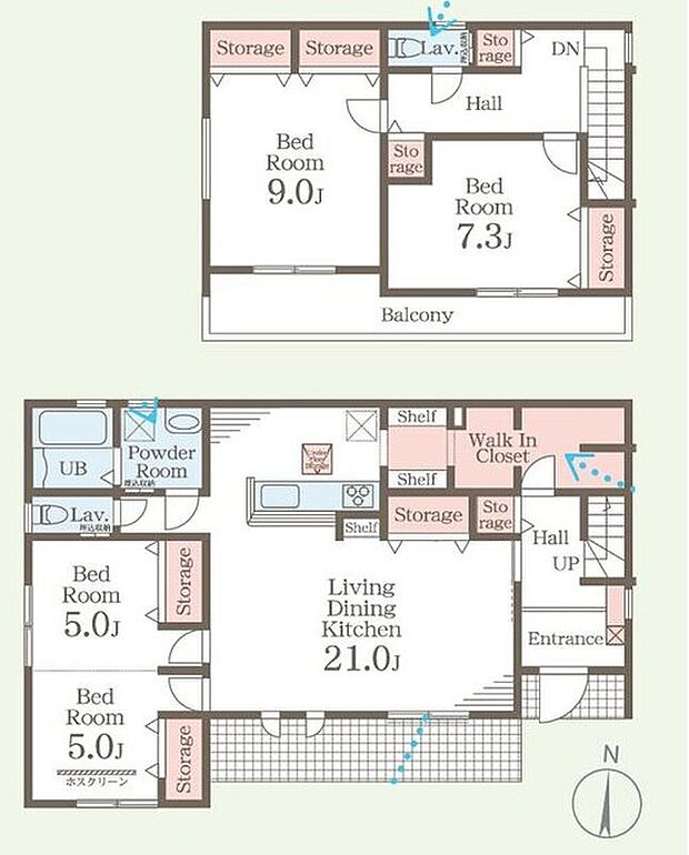 【4LDK】LDK広々21帖☆対面式キッチン採用♪水回り集中設計◎
ご家族の荷物をまとめて収納できる大型WICなど随所に豊富な収納スペースを完備☆2部屋より出入り可能な開放感あるれるバルコニーも魅力です♪