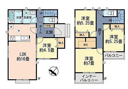 LDK16帖＋1階洋室♪家族で使いやすい4LDK！
主寝室にはWICを備え、各居室の収納もしっかり確保☆
バルコニーは2つあり、洗濯物を干す場所を使い分けられるのも嬉しいポイントです◎ 