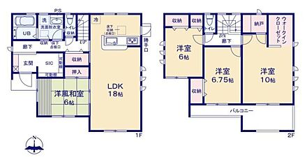 ☆全室6帖以上の4LDK！広くて使いやすい間取りです☆玄関には広々SIC、主寝室には大収納のWICとストレージルームを完備♪南側に設置されたバルコニーは２部屋より出られて便利♪ 