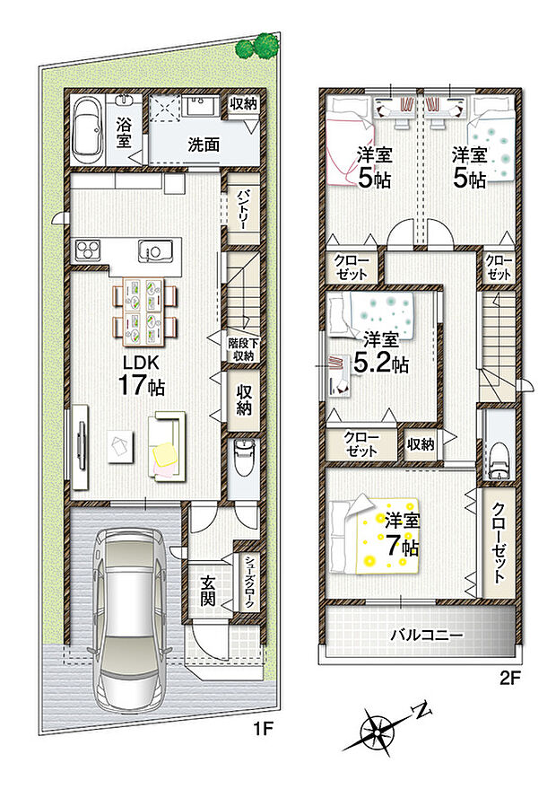 【D号地 参考プラン】4LDK+駐車スペース
●敷地面積/約83.81m2(約25.35坪)
●建延面積/約100.03m2(約30.25坪)