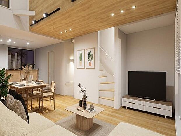 【リビングダイニング（パース）】穏やかな時が流れる癒しの空間。ダウンライトによりお洒落なカフェのよう♪