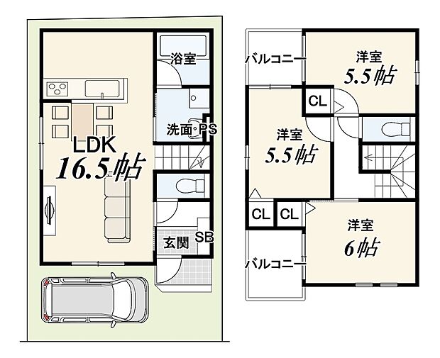 【新築参考Bプラン】建物価格：1850万円　建物面積：76.04m2