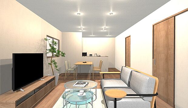 【イメージパース/リビング】【新築参考Bプラン】しっかり家族が揃って食事をして頂けるゆとりある大きさのダイニングスペース！