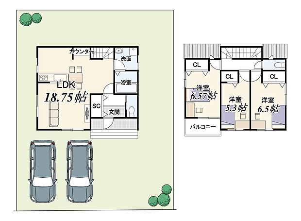 【新築参考プランC】建物面積86.24m2　建物価格1830万円