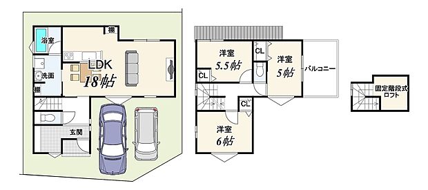 【１２号地・新築参考プラン】建物面積：85.86m2、建物価格1854万円