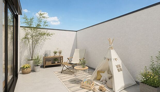 【【イメージパース|バルコニー】】大きなバルコニーがあり、夏にはお子様のプール遊びにも◎