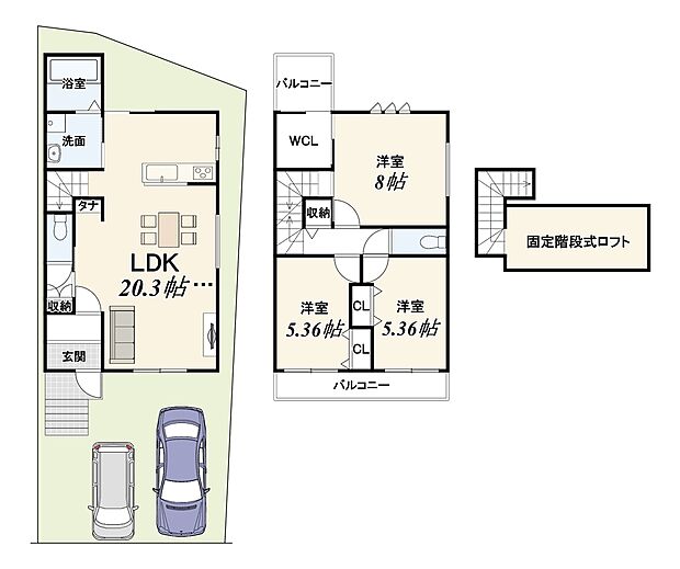 (1号地)建物面積90.72m2 建物価格1900万円