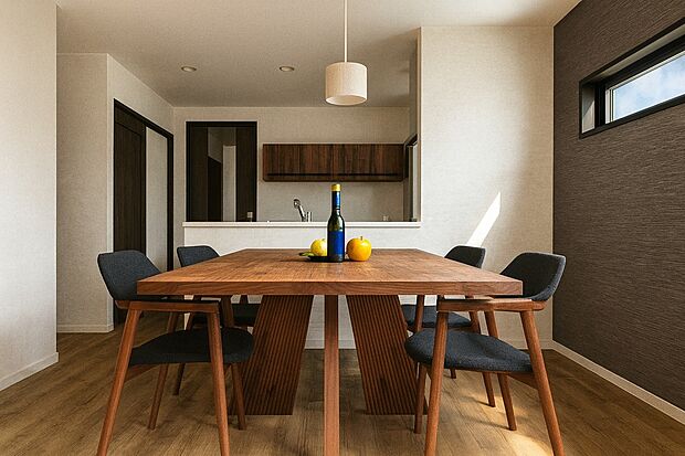 【【パース図:1号地リビング】】大切なご家族が集まるからこそLDKはこだわりたい!子供たちが走り回っても十分な広さです。