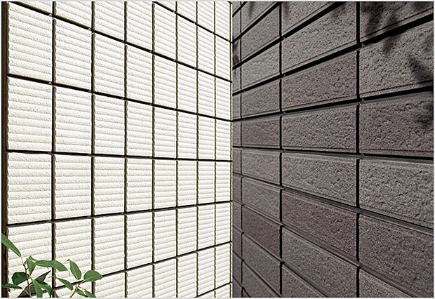 【外観】(1)塗り替えがずっと不要な外壁。
(2)存在感のある質感がいつまでも続く外壁材。
※(1)目地部材の交換は必要です。