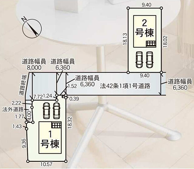【4LDK~4LDK+WIC】1号棟　2号棟　見取り図
駐車2台可能（車種による）