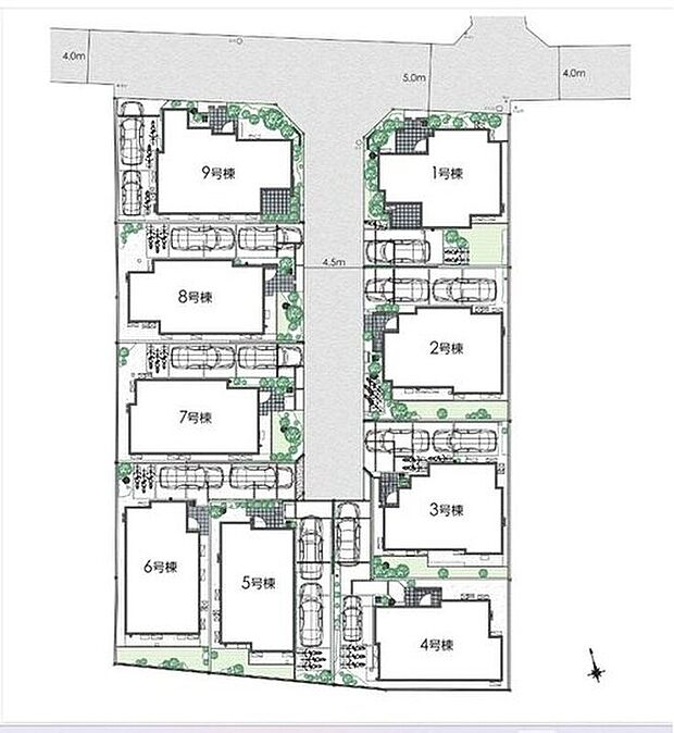 全9区画の新街区。新設した道路を囲うように建物を配置。コミュニケーションを自然と育むゾーニングになっています。
