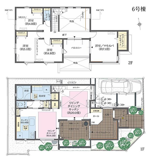 6号棟　4LDK　土地面積/134.08m2　建物面積/110.13m2