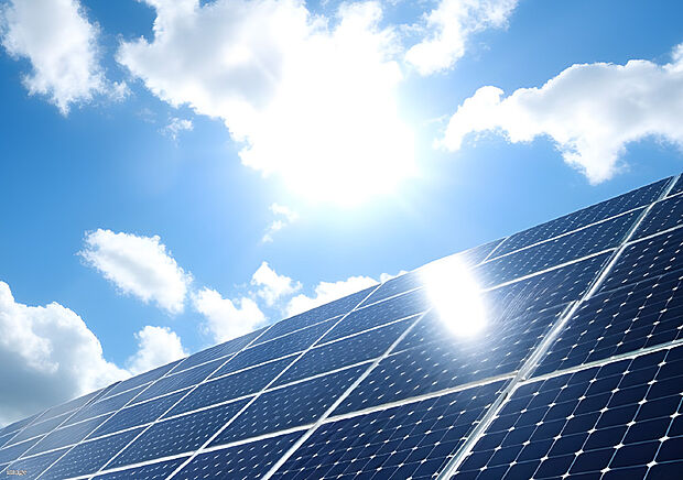【太陽光発電システム】太陽の光で電気を発電できる太陽光パネルを全棟標準装備。CO2削減にも貢献できます。