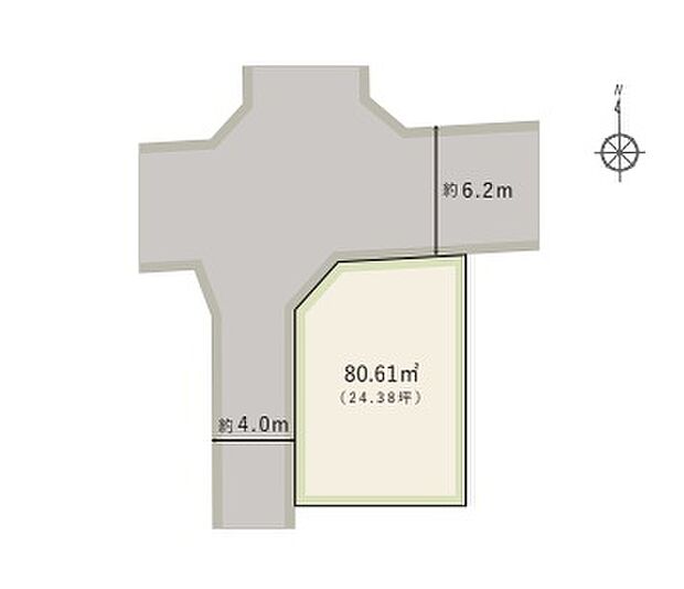 【全体区画図】
2沿線利用可能な限定1区画。「完全自由設計」で理想の住まいが実現できます。北側・西側の2面が接道しており、採光・通風が確保しやすい土地です。